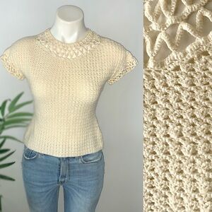 v i n t a g e :: Dreamy Eyelet Crochet Knit Top Sweater